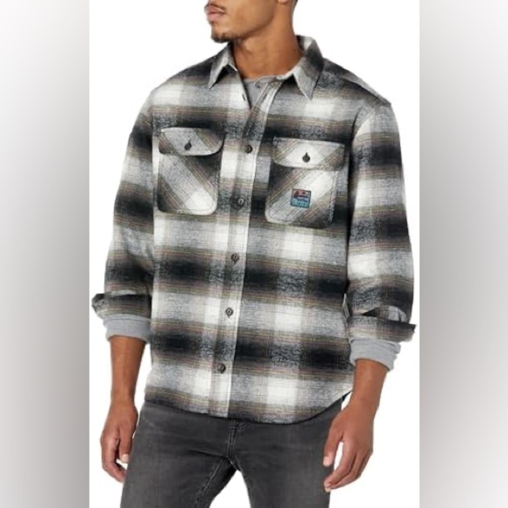 Element Men's Hueco Soft Flannel Button gray white neon stripes Medium